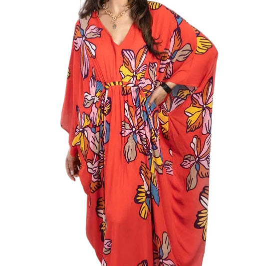 TROPICAL KAFTAN - Red Orange