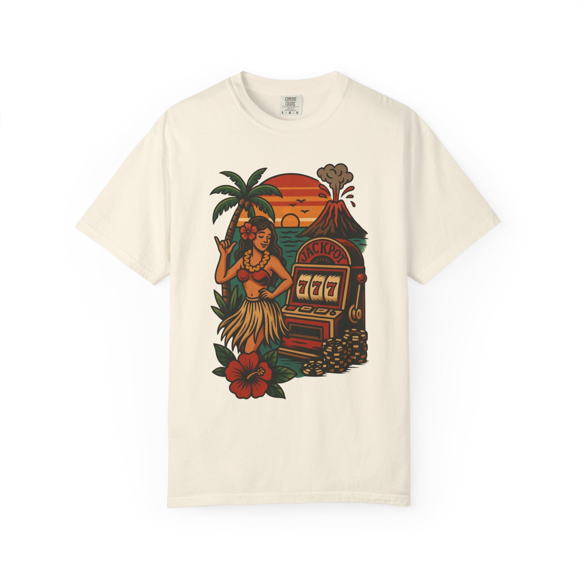 HULA SHAKA & SLOTS 2/sided Tee - Sand