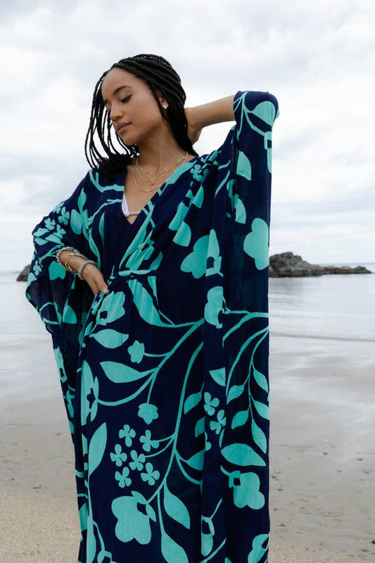 FLORAL KAFTAN - Navy