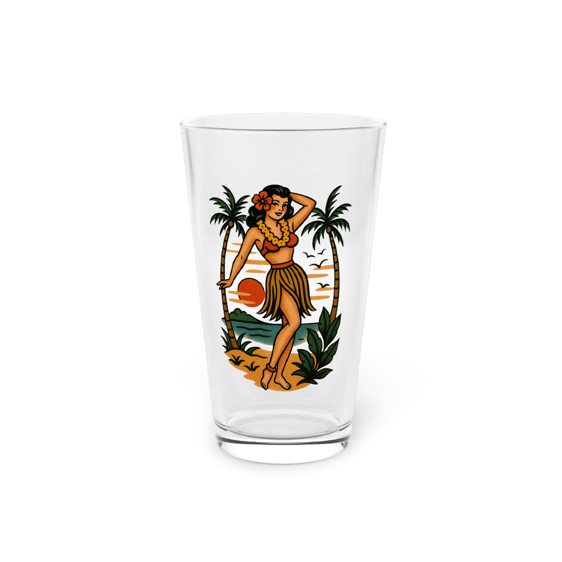 HULA GIRL TATTOO FLASH 16oz Pint Glass