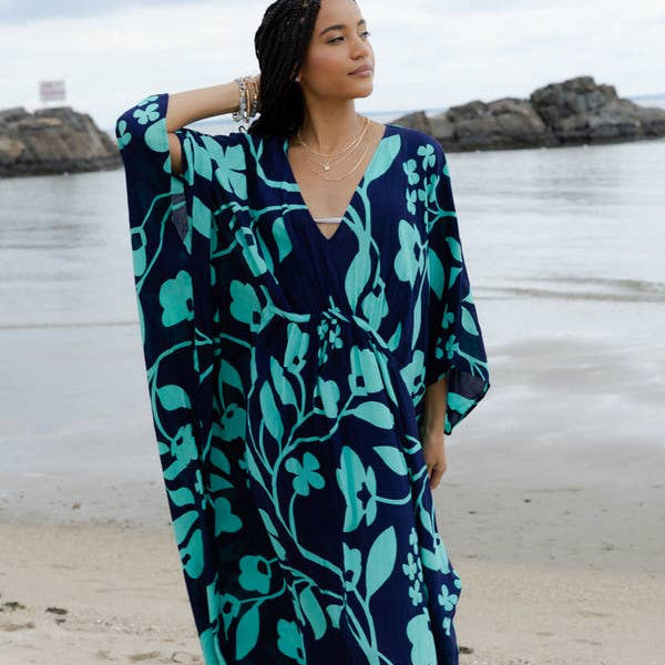 FLORAL KAFTAN - Navy