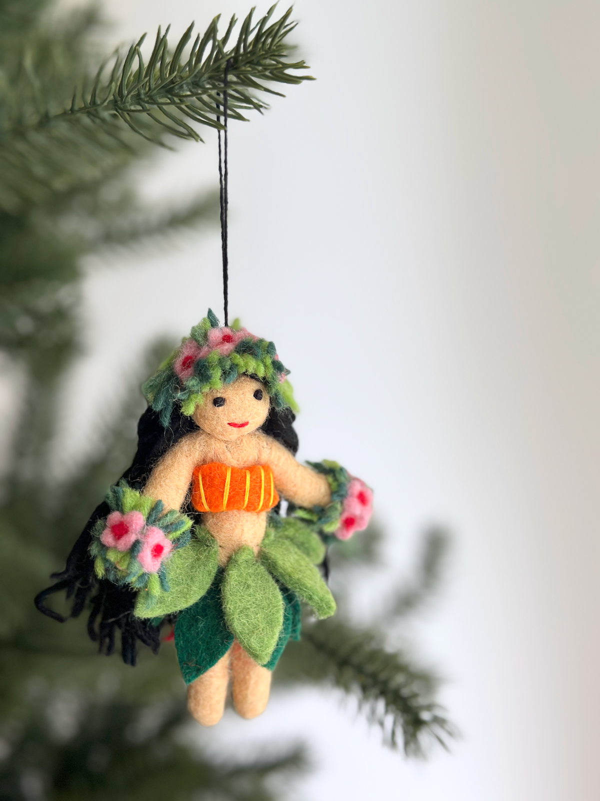 HULA GIRL Felt Ornament - Coconut