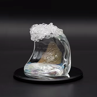 OCEAN WAVES Hand-Sculpted Crystal Sculpture - Clear