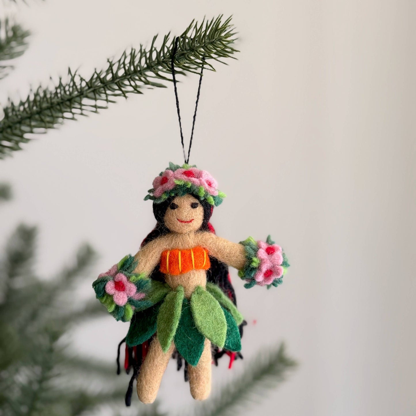 HULA GIRL Felt Ornament - Coconut