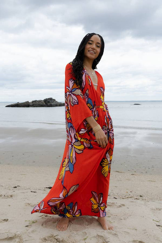 TROPICAL KAFTAN - Red Orange