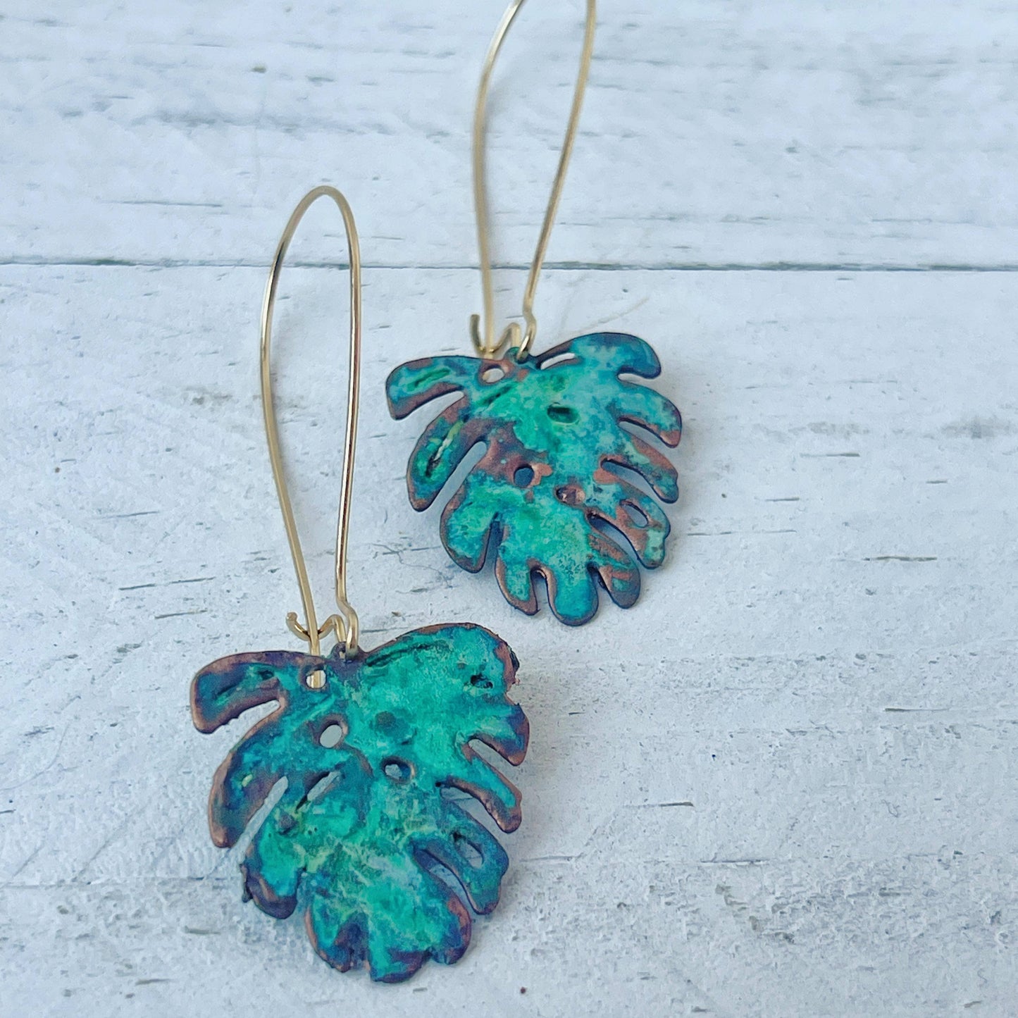 MONSTERA LEAF Earrings - Verdigris Patina