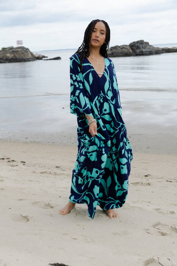 FLORAL KAFTAN - Navy