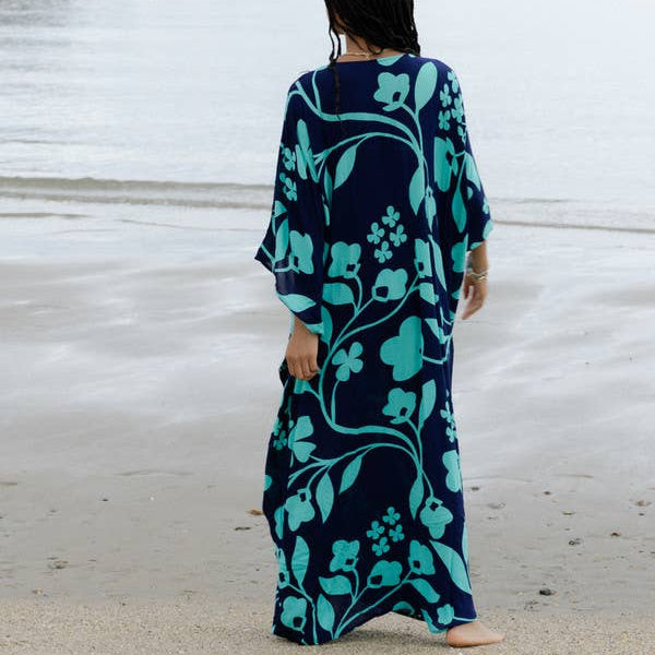 FLORAL KAFTAN - Navy