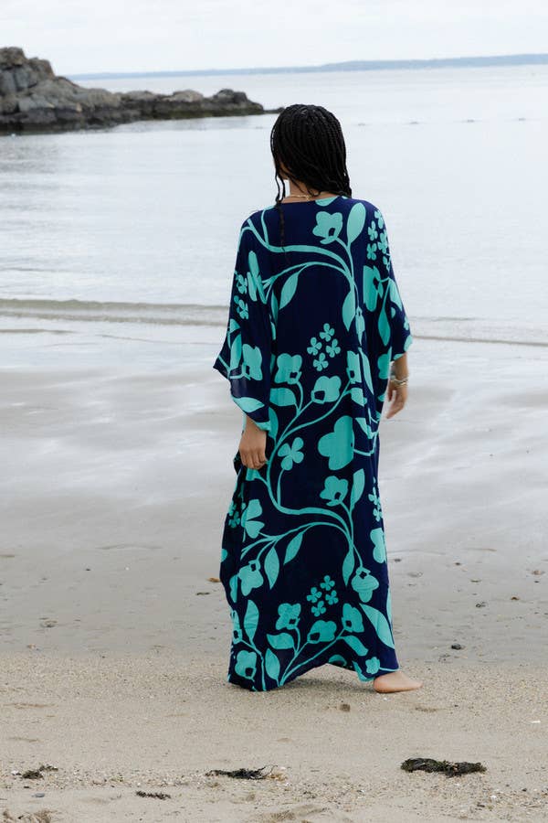 FLORAL KAFTAN - Navy