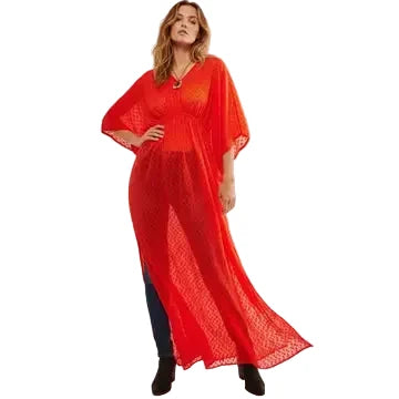 SHEER LUREX COVER-UP KAFTAN - Red