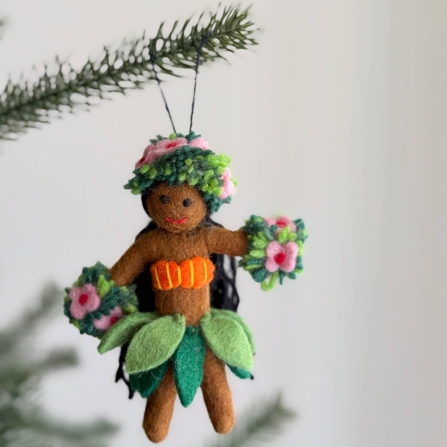 HULA GIRL Felt Ornament - Coconut
